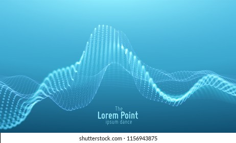 Vector abstract blue particle wave, points array, shallow depth of field. Futuristic illustration. Technology digital splash or explosion of data points. Point dance waveform. Cyber UI, HUD element