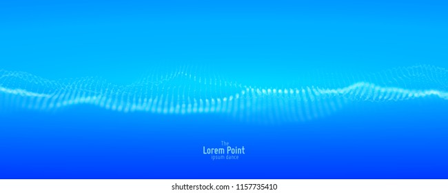 Vektorillustration abstrakte blaue Teilchenwelle, Punktarray, flache Feldtiefe. Futuristische Illustration. Technologie digitale Splash oder Explosion von Datenpunkten. Punkttanz-Wellenform. Cyber-Benutzeroberfläche, HUD-Element