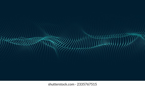 Fondo del patrón de onda de partícula azul abstracto vectorial.  Flujo de partículas 3D. Fondo tecnológico para diseños futuristas.