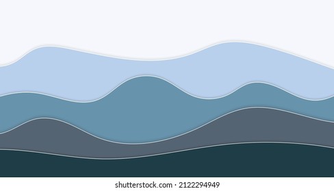 vector abstract blue sea and summer beach background with paper waves and coast for banner