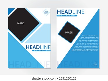 Vector Abstract Blue Simple Modern Flyer, Book Cover, Magazine Front and Back Design Template 