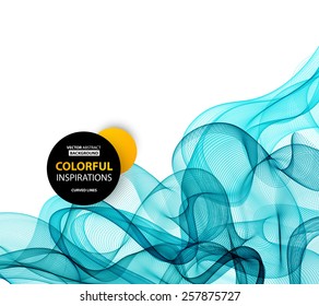 Vector Abstract blue smoke  curved lines background. Brochure design