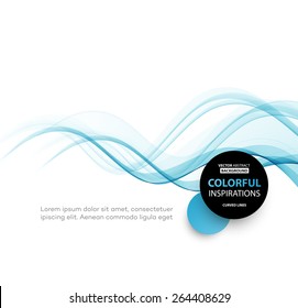 Vector Abstract blue smoke curved lines background. Brochure and site design.