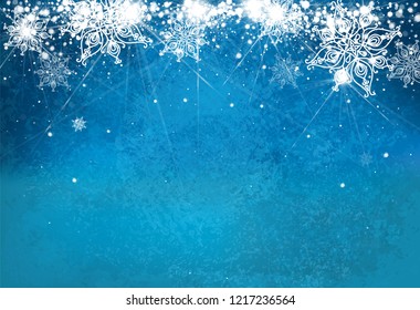 Vector  abstract, blue, snowflake background. Christmas background.  