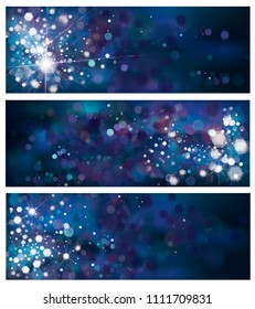 Vector abstract blue, sparkle, glitter banners.