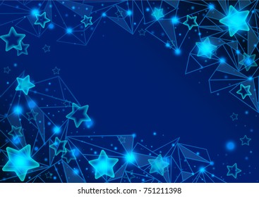 Vector, abstract blue star and blue Polygon line on dark blue background