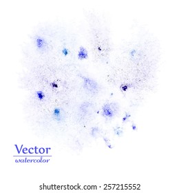 Vector abstract blue and violet blots. Bright ink design spots isolated on white. Abstract paint illustration. Liquid. Space style. Background for banner, card, poster, poster, identity,web design.