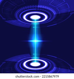 Vector abstract blue visulization background, energy, light technology. a beam of light is directed from the center of the circle.