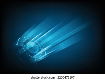 Vector abstract blue visulization background, energy, light technology. a beam of light is directed from the center of the circle.