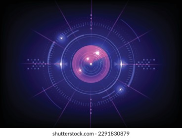 Vector abstract blue visulization background, energy, light technology. a beam of light is directed from the center of the circle.