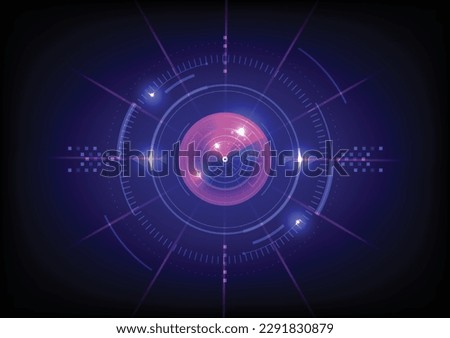 Vector abstract blue visulization background, energy, light technology. a beam of light is directed from the center of the circle.