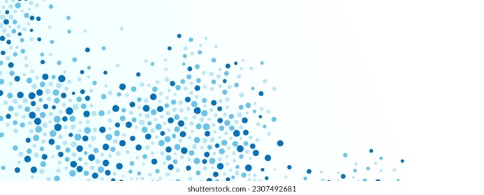 Vector abstract blue water background frame of geometric shapes. Pattern of dots, particles, molecules, fragments. Circular ornament. Poster for technology, medicine, presentations, business. 