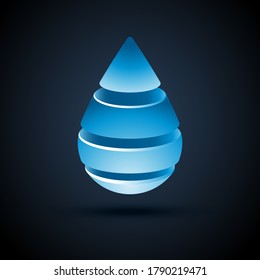 Diseño del logotipo de caída de agua azul con sombra sobre fondo oscuro.