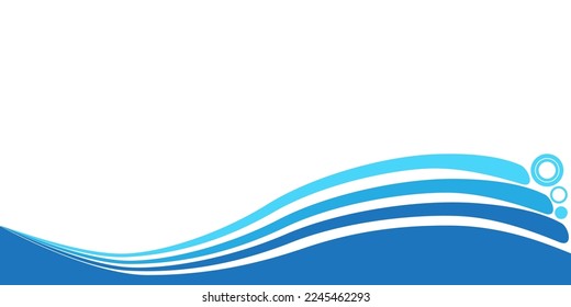Abstrakte blaue Wasserwelle und Ringkreisformen auf weißem Hintergrund.