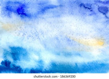 vector abstract blue watercolor background with yellow spots