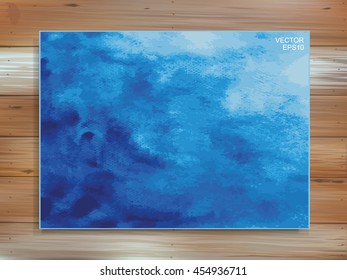 Vector abstract blue watercolor brushed stroke for background on wood texture.