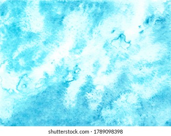 Vector abstract blue watercolor hand drawn illustration. Water, sky or clouds textured azure background 