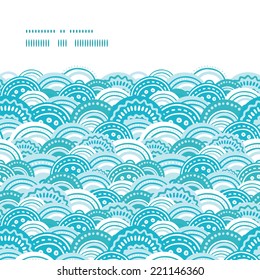 Vector abstract blue waves horizontal frame seamless pattern background
