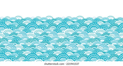 Vector abstract blue waves horizontal border seamless pattern background