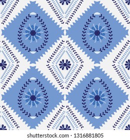 Vector abstract blue and white pysanky egg ukrainian folk art seamless pattern background. Great for fabric, wallpaper, invitations, scrapbooking. Vector