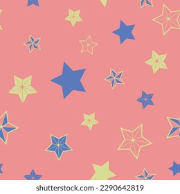 Vector abstract blue and yellow stars repeating pattern background. Perfect for fabric, scrapbooking, and wallpaper projects. Vector illustration