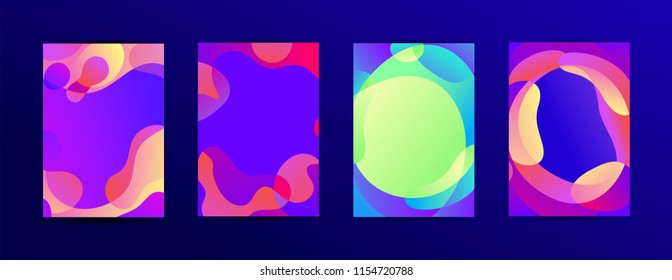 Vector abstract blur wave shapes in gradient iridescent colors effect soft transition. Set of slider templates of fluid organic shapes with plastic lines, forms Liquid effect background. Text place