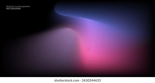 Vector abstract blurred gradient background smooth curve shape with colorful light purple blue on black background