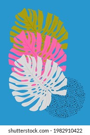 Vector abstract boho style card or cover with Monstera plant leaves