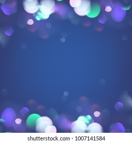 Vector abstract bokeh background. Festive defocused lights. City night blur illumination. Blurred glow