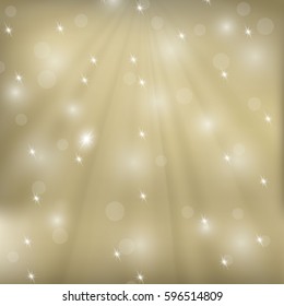 Vector abstract bokeh background with sun rays. Festive defocused lights. Abstract blurred illustration