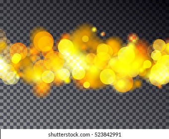 Vector abstract bokeh background. Transparent festive defocused lights isolated illustration.