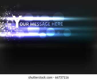 Vector abstract bokeh effect on dark background; composition has bright lights and bokeh particles; colored in blue and violet