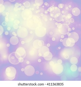 Vector abstract bokeh in purple tone. Festive, vintage background with defocused lights template.