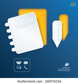 Vector abstract book and pencil icon. Info graphic background for template design.