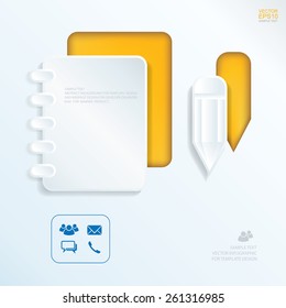 Vector abstract book and pencil icon. Info graphic background for template design.