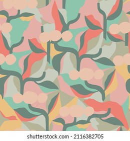 Vector abstract botanical shapes layered illustration seamless repeat pattern fashion home kitchen print fabric textile digital artwork