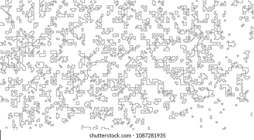 Vector abstract boxes background. Modern technology illustration with square mesh. Digital geometric abstraction with lines and points. Cube cell.