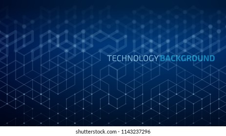 Vector abstract boxes background. Modern technology illustration with square mesh. Digital geometric abstraction with lines and points. Cube cell.