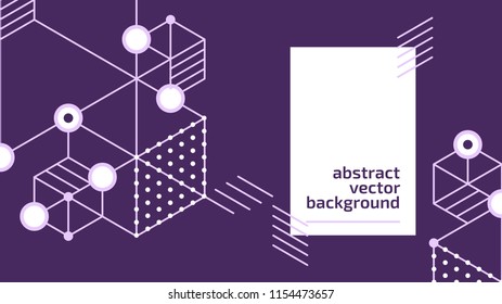 Vector abstract boxes background. Modern technology illustration with square mesh. Digital geometric abstraction with lines and points. Cube cell.