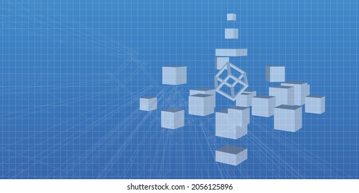 Vector abstract boxes background. Modern technology illustration with square mesh.