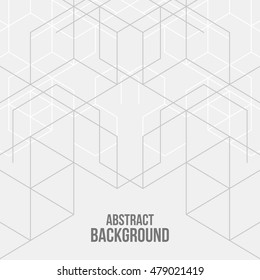 Vector abstract boxes background. Modern technology illustration with square mesh. Digital geometric abstraction with thin lines. Cube cell.
