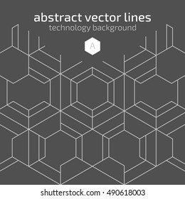 Vector abstract boxes background. Modern technology illustration with square mesh. Digital geometric abstraction with lines and simple text. Cube cell.