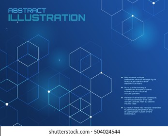 Vector abstract boxes background. Modern technology illustration with square mesh. Digital geometric abstraction with lines and points. Cube cell.