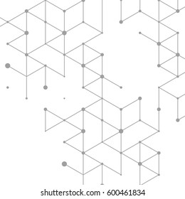 Vector abstract boxes background. Modern technology illustration with square mesh. Digital geometric abstraction with lines and points. Cube cell.