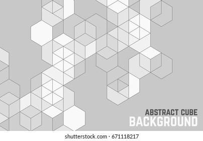 Vector abstract boxes background. Modern technology illustration with square mesh. Digital geometric abstraction with lines and points. Cube cell.