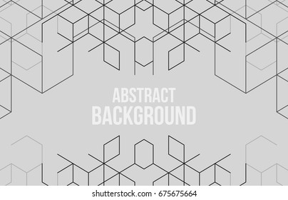 Vector abstract boxes background. Modern technology illustration with square mesh. Digital geometric abstraction with lines and points. Cube cell.