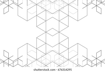 Vector abstract boxes background. Modern technology illustration with square mesh. Digital geometric abstraction with lines and points. Cube cell.