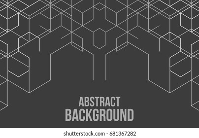 Vector abstract boxes background. Modern technology illustration with square mesh. Digital geometric abstraction with lines and points. Cube cell.
