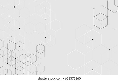 Vector Abstract Boxes Background. Modern Technology Illustration With Square Mesh. Digital Geometric Abstraction With Lines And Points. Cube Cell.