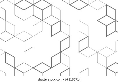 Vector abstract boxes background. Modern technology illustration with square mesh. Digital geometric abstraction with lines and points. Cube cell.
